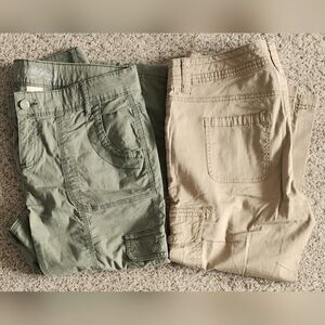 Faded Glory Women's Ankle-Cropped Cargo Pants Pockets Zip & Button: 2 Pair-Sz 4